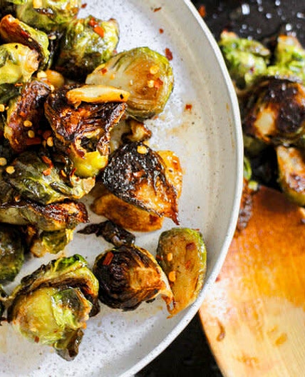 Brussel Sprouts with Hot Honey Miso Glaze
