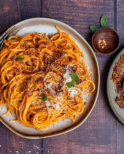 Spicy Pasta Alla Vodka with Bacon Pangrattato