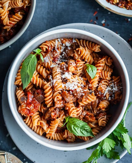 Indulgent Italian Eggplan and Mushroom Pasta