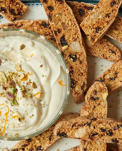 Spiced Biscotti with an Orange Syllabub Dip