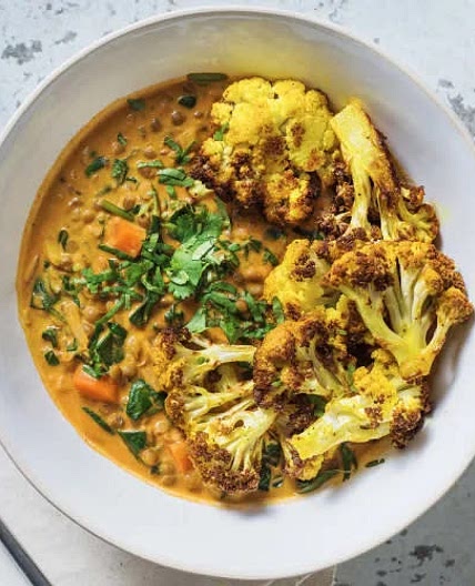 Turmeric roasted cauliflower with lentil & coconut dal