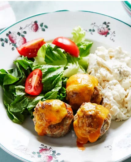 Keto cheesy meatballs with cauliflower slaw
