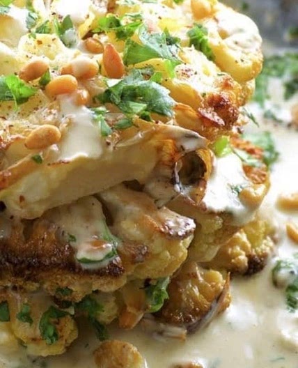 Oven baked Cauliflower In Tahini Sauce. (Vegan).