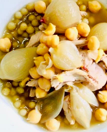 Moghrabieh with chicken or Lebanese Couscous