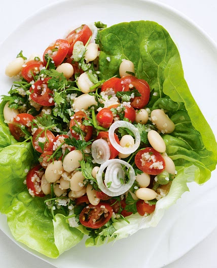 Burghul, tomato and bean salad in lettuce cups