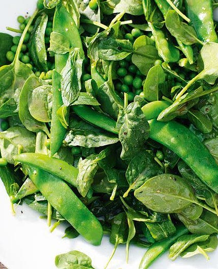 Pea, mint and baby spinach salad
