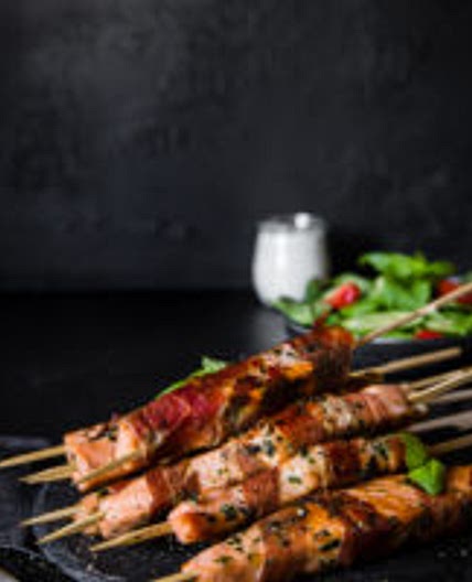 Prosciutto-wrapped salmon skewers