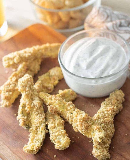 Keto Fried Pickles with Dill Dip