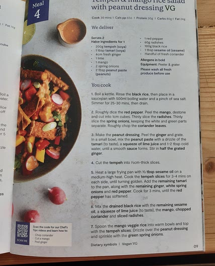 Tempeh & mango rice salad with peanut dressing VG