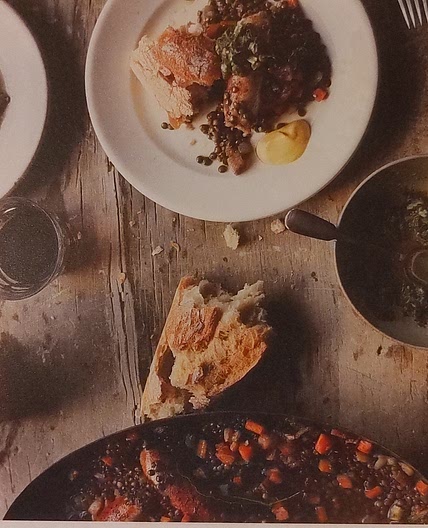 Sausages and lentils with herb relish