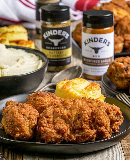 Keto Fried Chicken With Mashed KeToters(Mashed Cauliflower) & Cheesy Keto Biscuits