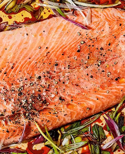 Salmon with Soy and Citrusy Charred Scallions