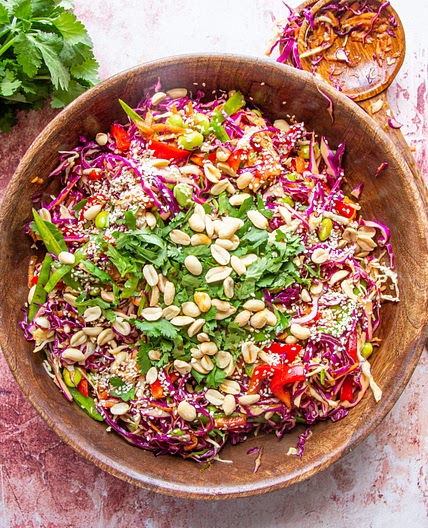 Vegan Asian Slaw Salad with homemade Ginger Sesame dressing