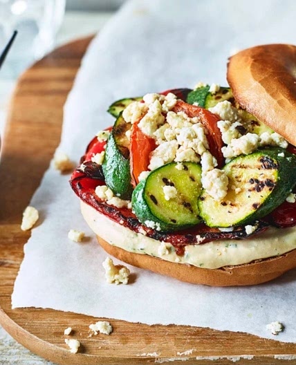 Roasted Vegetable and Hummus Bagel