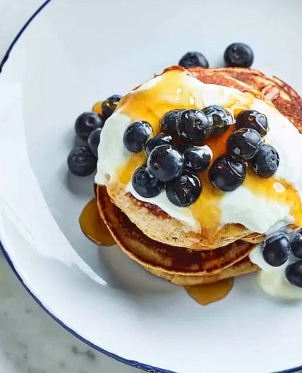 Almond and Honey Pancakes with Blueberries 