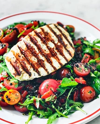 Grilled Halloumi, Pepper and Lentil Salad