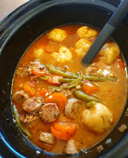 Easy sausage casserole with dumplings!