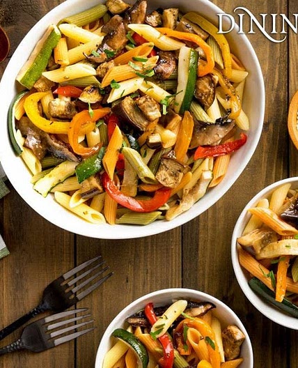 Tri-colored pasta with roasted veggies 