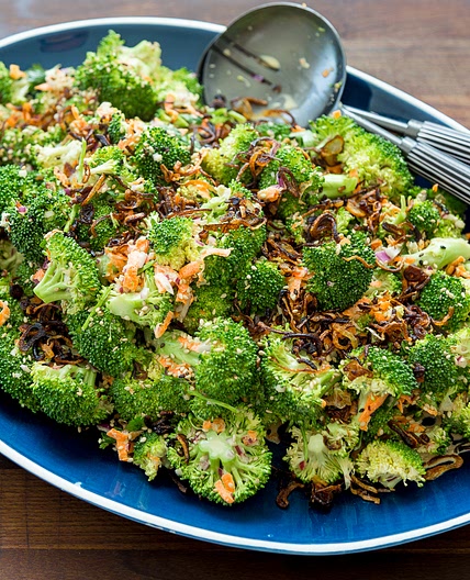 Whole30 Asian Broccoli Salad with Crispy Shallots