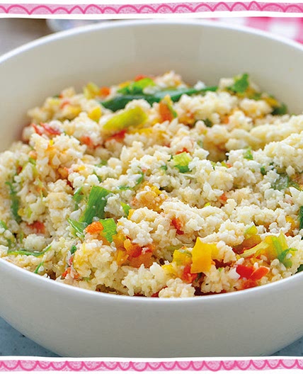 STEP 2 Warm cauliflower rice and spicy chicken salad