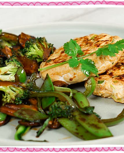 STEP 2 Spicy chicken burgers with stir-fried vegetables