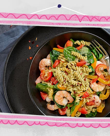STEP 2 Green Pesto Flavour Pasta with Prawns