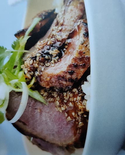 Honey-glazed duck with sticky rice
