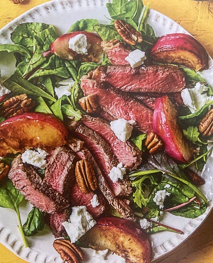 Steak and Nectarine Salad with Arugula, Pecans, and Feta Cheese