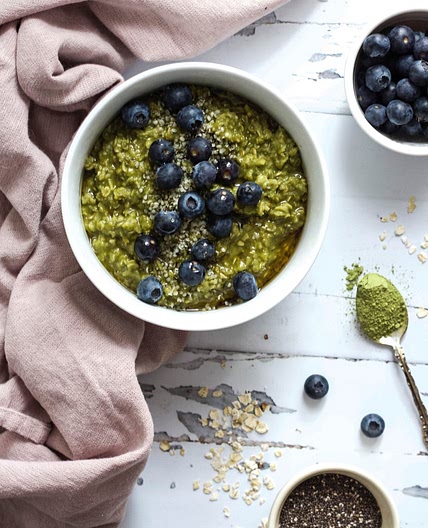 High Protein Matcha + Blueberry Oatmeal