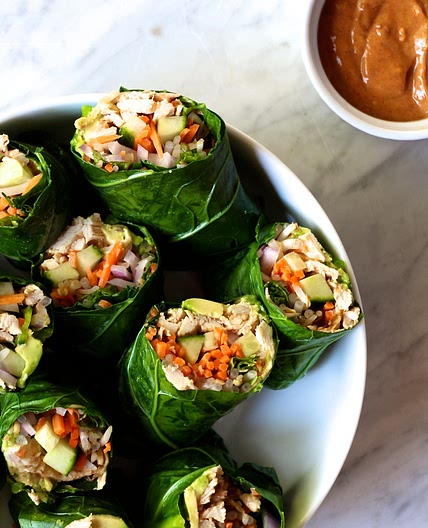 Whole30 Collard Green Spring Rolls with "Peanut" Sauce