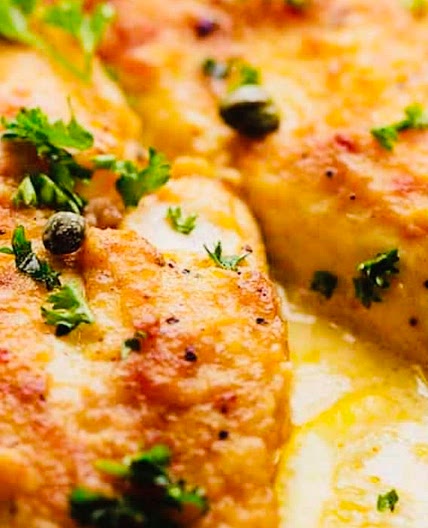 Chicken With Lemon Garlic & Butter Sauce.