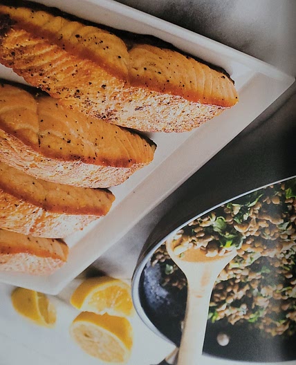 PAN-SEARED SALMON WITH LENTILS AND CHARD