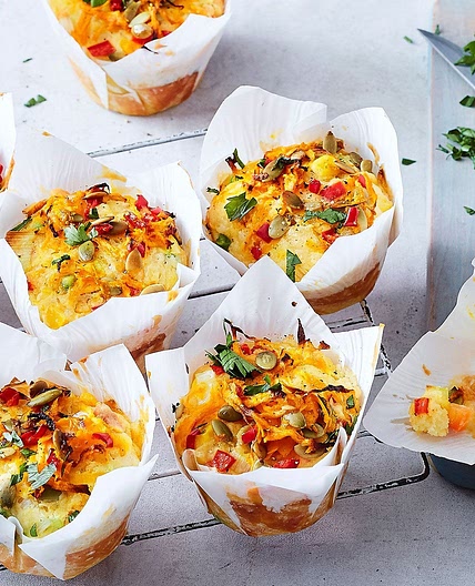 Vegie-loaded pumpkin and cheese muffins