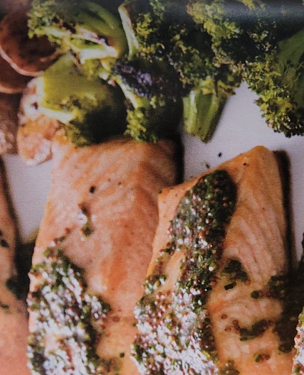 Roasted Salmom, Broccoli, and Potatoes with Whole Grain Mustard Sauce