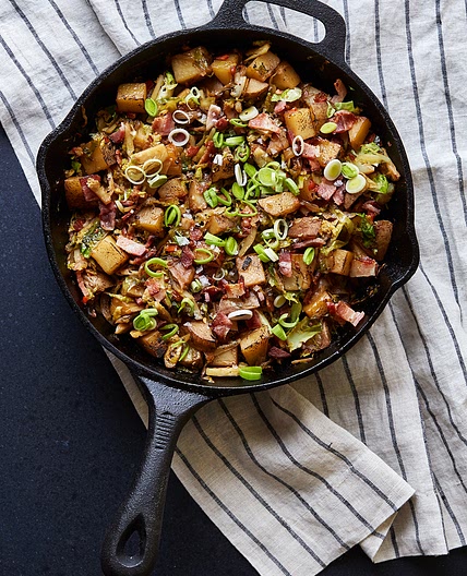 Smokey Potato and Brussels Sprout Skillet Hash - Tasty Yummies