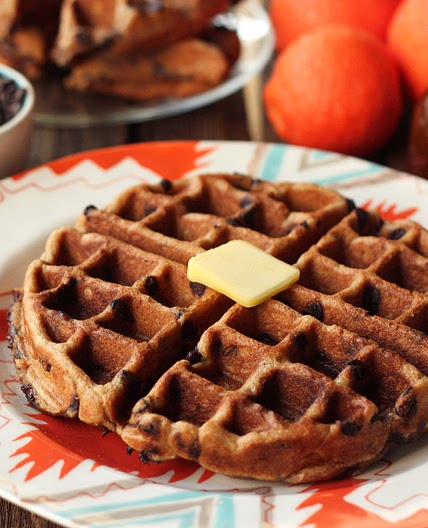 Spiced Orange Chocolate Chip Waffles {Gluten-free + Dairy-free} with Orange Spice Maple Syrup