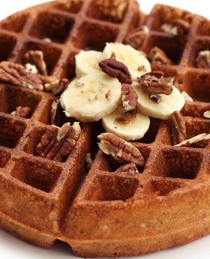 Banana Pecan Waffles - Gluten-free, Vegan + Refined Sugar-free