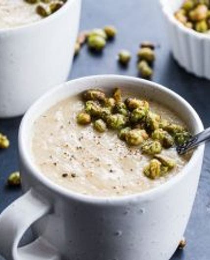 Roasted Pear and Parsnip Soup with Crispy Edamame