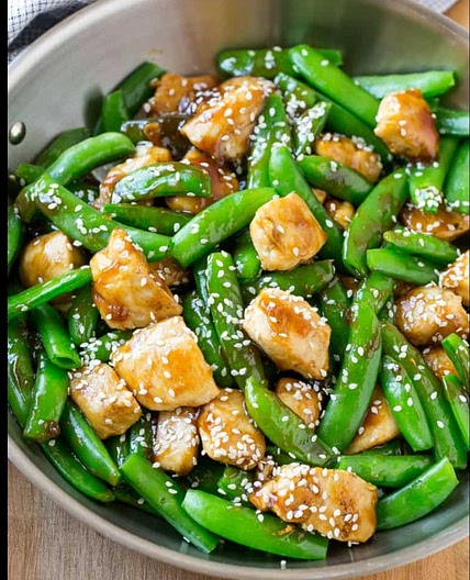 sesame chicken with sugar snap peas