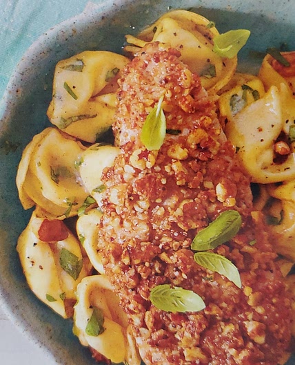 Pecan-Crusted Chicken and Tortellini with Herbed Butter Sauce