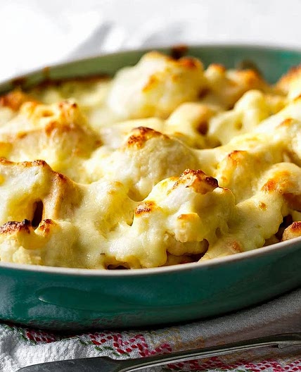 Cauliflower Cheese with salmon & mustard