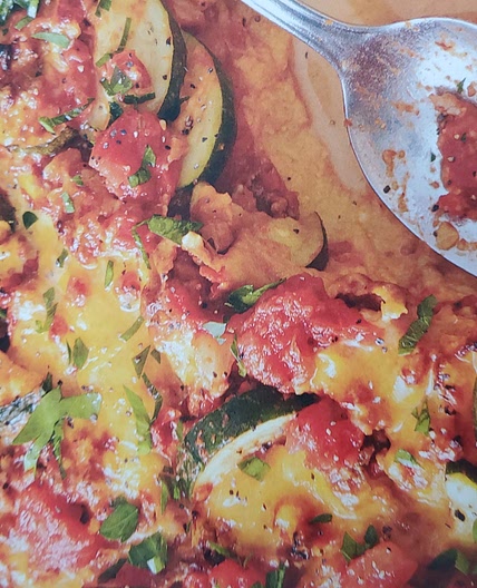 Tomato 'n' Chorizo Casserole with Polenta Crust cut
