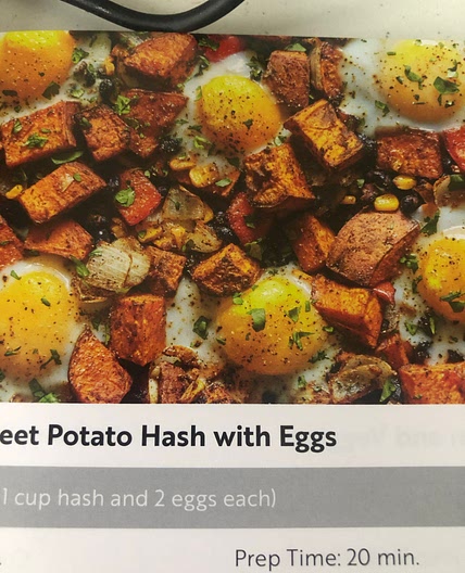 Sheet pan Sweet potato hash with eggs 