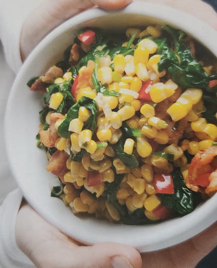 Sautéed Corn, Spinach, Bacon, and Scallions