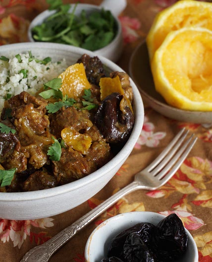 LAMB TAGINE WITH ORANGE AND PRUNES, CILANTRO “BUTTER COUSCOUS” {AIP, GAPS, SCD, PALEO}