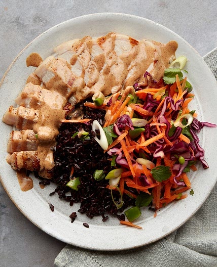 MC - Pan-fried pork, Asian slaw & peanut dressing