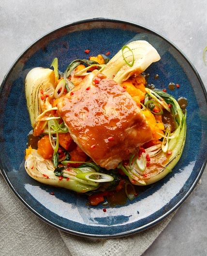 MC - Miso cod with crushed carrots & pak choi