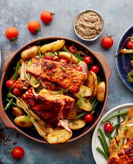 MC - Orange & fennel baked salmon with new potatoes