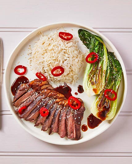 G - Teriyaki Rump Steak, Rice & Sesame Pak Choi