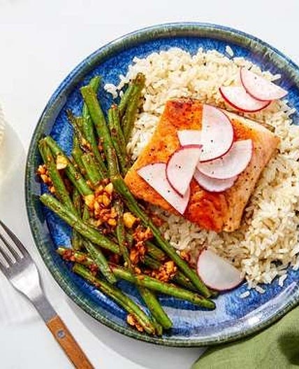 Honey Teriyaki Salmon with Brown Rice & Spicy Green Beans